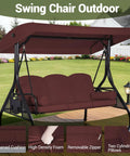 Three Seat Outdoor Porch Swing With Adjustable Canopy And Convertible Bed Two In One Patio Glider Burgandy Red
