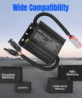 400W Boost MPPT Solar Charge Controller With LCD Display, shown with compatible Lead Acid, LiFePO4, Gel, Flooded batteries