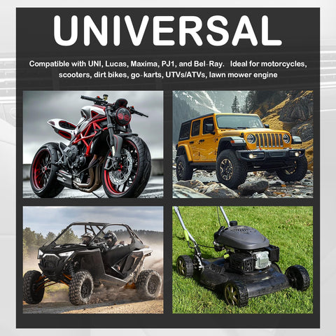 Image of a motorcycle, SUV, ATV, and lawn mower, emphasizing versatility of Custom Cut Air Filter Foam 16.7 by 14.76 by 0.625 Inches.