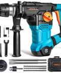 Built Tough 1-1/4 Inch SDS Plus Rotary Hammer Drill, 1500W power, shown with 6 variable speeds and accessories.