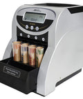 Heavy Duty One Row Electric Coin Counter Sorter With Patented Anti Jam Design And Clear Digital Panel for quick coin sorting.