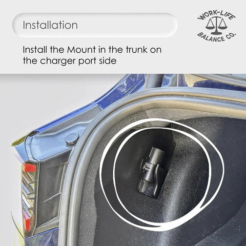 Dope J1772 Charging Adapter Holder For Tesla Model Y Juniper And Model 3 Highland Plus S And X Secure Trunk Mounted Griptape in trunk installation.