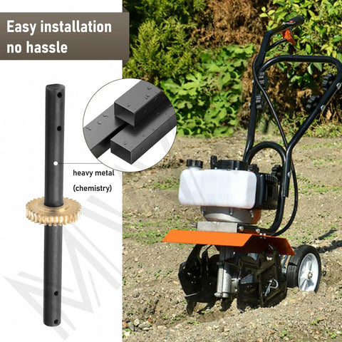 Replacement Tiller Shaft Tine Assembly For Mini Cultivators, Rugged Build, shown with gear and installed on cultivator