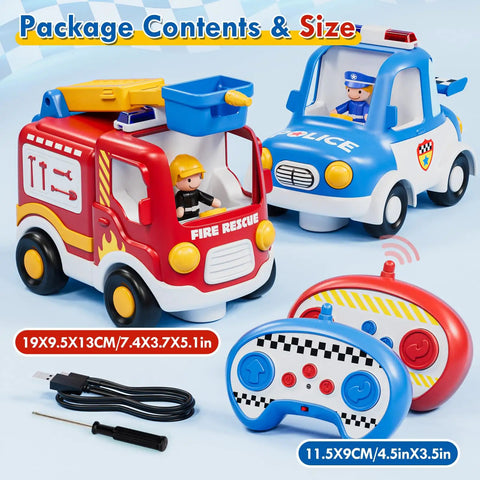 Rescue Ready Remote Control Fire Truck And Police Car Set for Toddlers And Kids 3 4 5 Years Old with remotes and USB-C cable