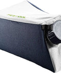 Dust Bag For Cordless Circular Saws Space Saving Portable Dust Collector With Cap Keeps Your Work Area Clean Compatible With TSC And HKC Saws Great For Dust Control When Not In Use, shown in close detail with cap and logo visible.