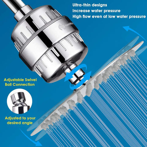High Pressure Shower Head With 15 Stage Filtration, Hard Water Defense, Chrome Finish, 8 Inch Filtration System Boosts Skin And Hair Health