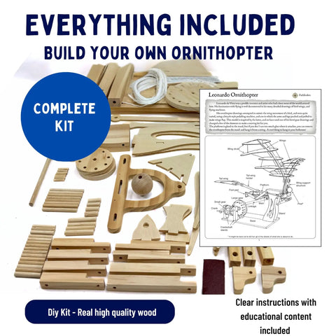 Leonardo Da Vinci Ornithopter 3D Puzzle And Engineering Toy For Kids 9 And Up Educational Science Kit With Wood Pieces Hands On Flight Model Build Totally Fun Gift Idea For Girls And Boys, complete wood kit