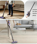 Long Reach Aluminum Extension Wand for Cordless Stick Vacuums with Quick Release 28.3 Inch Replacement in use on hardwood floor.