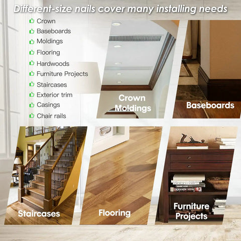 Galvanized 16 Gauge Finish Nails Assorted 2000 Count For Nail Guns usage for crown moldings, baseboards, staircases, flooring.