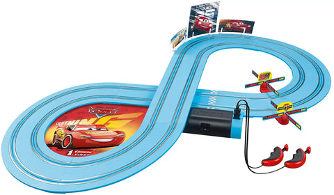 Disney Pixar Cars Slot Car Race Set For Kids Ages 3 And Up, Battery Powered Beginner Track with Lightning McQueen on blue track