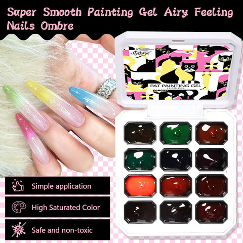 Patting Gel Palette With 12 Jelly Gel Colors Each Nail Art Kit including nail art example and opened palette