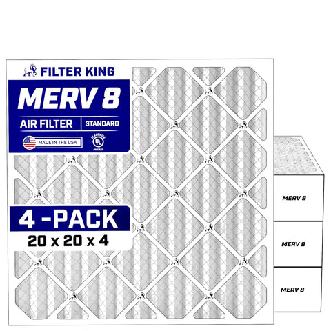 MERV 8 Pleated Air Filter 20x20x4 Four Pack For Dust And Allergy Control Made In USA Electrostatic HVAC Furnace AC Replacement