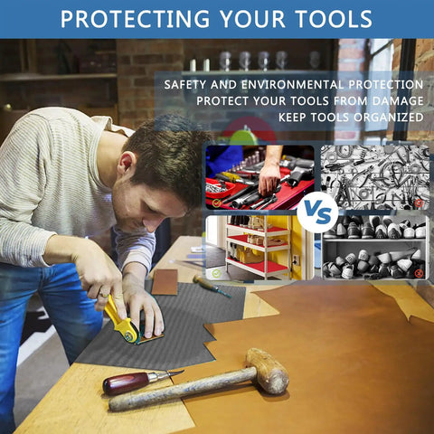 Man using GottaHave TopShelf HeavyDuty Foam Toolbox Drawer Liner NonSlip Tool Organizer Pad for a quiet workspace.
