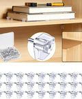 50 Pack 5mm Clear Plastic Shelf Pegs with Steel Core for Cabinets, Kitchen, Bookcases, Closets, shown with package and books