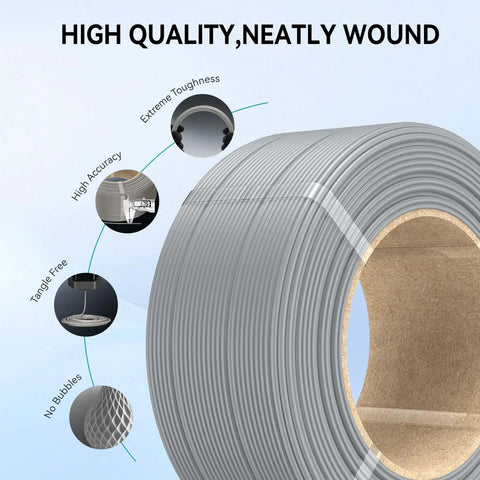 PLA Plus 2.0 No Spool Filament Refill Bundle 4x1kg Black 1.75mm on display with features like extreme toughness and high accuracy emphasized.