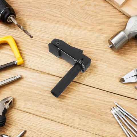 Black Multifunctional Aluminum Woodworking Desktop Clamp With Quick Clamping on wooden surface with tools around