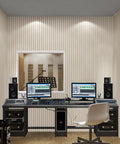 12 Pack Self-Adhesive Acoustic Panels 0.47 Inch Thick High-Density Soundproof Wall Panels in a recording studio with equipment