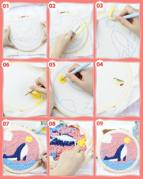 All In One Punch Needle Kit For Beginners No Experience Needed With Pink Flower Pattern Complete DIY Embroidery Set step-by-step guide