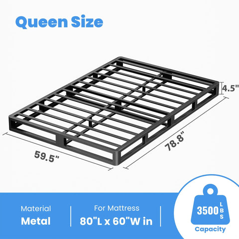 Heavy Duty King Size Box Spring Foundation With 5 Inch Low Profile Design And Beefy Steel Framework Supporting Up To 3500 Pounds, metal frame.