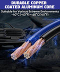 2/0 Gauge Heavy Duty Jumper Cables 30 Ft With Quick Connect shown with copper core and extreme environment suitability