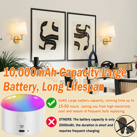 Wireless Battery Operated Wall Sconce Set Of Two With Remote Control Dimmable Indoor Wall Mounted Lamps in living room