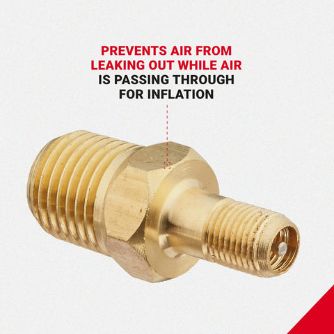 1/4-Inch MNPT Male Tank Valve with Protective Cap showing threaded brass connector, prevents air leaks, 200 PSI, for compressors