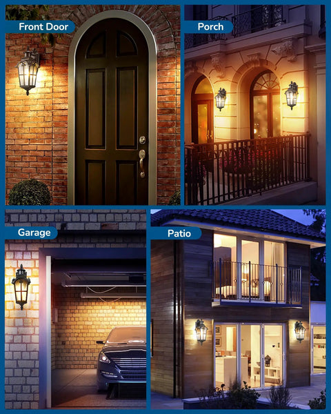 Lit Outdoor Motion Sensor Wall Light With Dusk To Dawn Feature Water Ripple Glass Porch Lantern in various outdoor settings