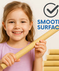 Girl holding a smooth bamboo dowel rod from the Pack Of Twenty Round Quarter Inch Bamboo Dowel Rods Forty Eight Inches Long.