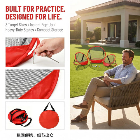 3 In 1 Golf Chipping Net Set With Pop Up Targets 12 Inch 18 Inch And 24 Inch Diameters For Indoor And Outdoor Practice
