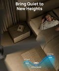 Woman relaxing in bed beneath Next Level Smart Ceiling Fan With Lights 52 Inch Black For Smart Home Cooling 12 Speeds And 3 Modes