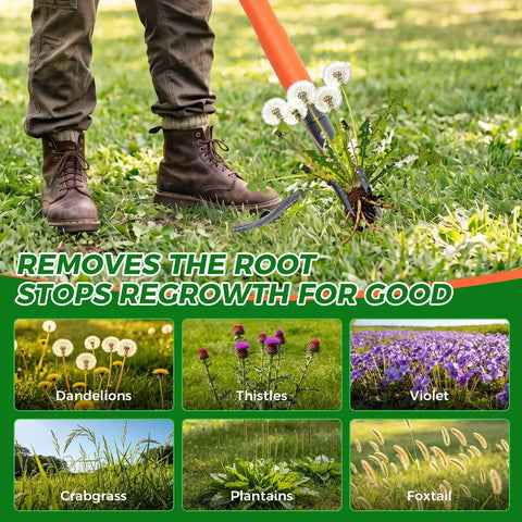 Stand Up Weed Puller Tool With 4-Claw Steel Head And Dual Eject, 43.7 Inch Bamboo Handle, Deep Root Remover For Lawn Garden Yard, Anti-Slip Pedal, No Bending Back Pain, Easy Weeding; pulling dandelions from lawn