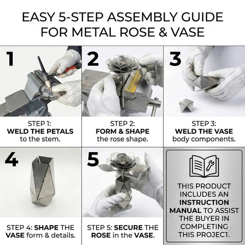5-step guide for assembling 3D Rose And Vase Welding Practice Kit For Beginners DIY In 201 Stainless Steel Learn Tack Welding And Heat Control