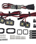 Ultra Bright White LED RC Car Lights For 1 To 10 Scale Crawlers with mounts, brackets, and hardware for installation