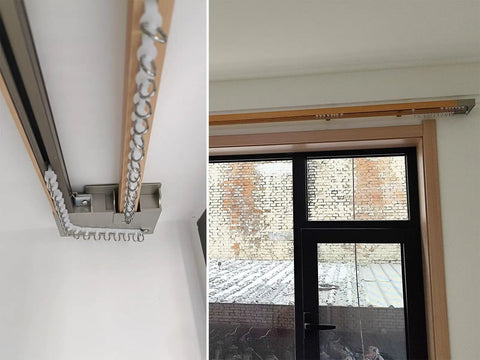 Wood Grain Curtain Rods With Snag Free Double Track Sliding Rail System For Windows Heavy Duty Aluminum Curtain Pole For Privacy Or Space Dividing Adjustable 4 To 16 Ft Wall Divider Track installed above window