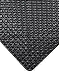 Corner view of Bubble Trax Anti Fatigue Floor Mat 3 By 5 Feet Black, showing cushioned bubble top and beveled edge.