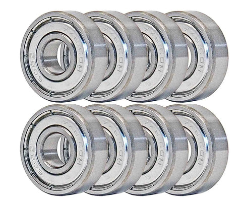 Top Shelf 608ZZ Double Shielded Ball Bearings Set Of Eight For Skateboards Longboards Kick Scooters Premium Carbon Steel Slick Rolling Precision Engineering