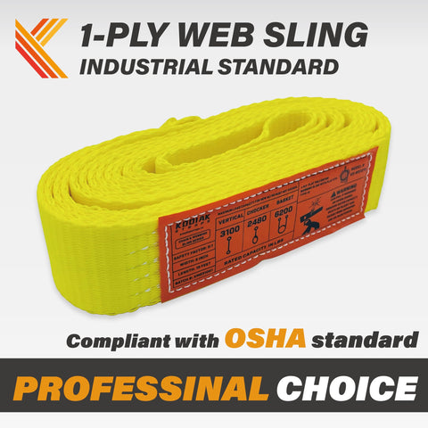 Yellow 2 Inch By 8 Foot 1 Ply Webbing Sling Lifting Straps Heavy Duty Web Strapping Rigging Gear Polyester Material Low Stretch