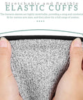 Close-up of Elastic Cuffs of Solid Cut Resistant Forearm Sleeves With A Grippy Nonslip Fit And Thick Reinforced Seaming.