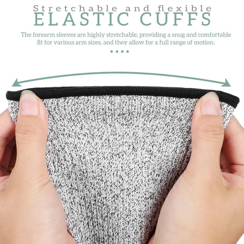 Close-up of Elastic Cuffs of Solid Cut Resistant Forearm Sleeves With A Grippy Nonslip Fit And Thick Reinforced Seaming.