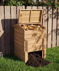 Solid Wood Compost Bin 48 Gallon Outdoor Bin With Lockable Sliding Door Flip Top Opening Gas Rods Beefy Build Heavy Duty Large Capacity