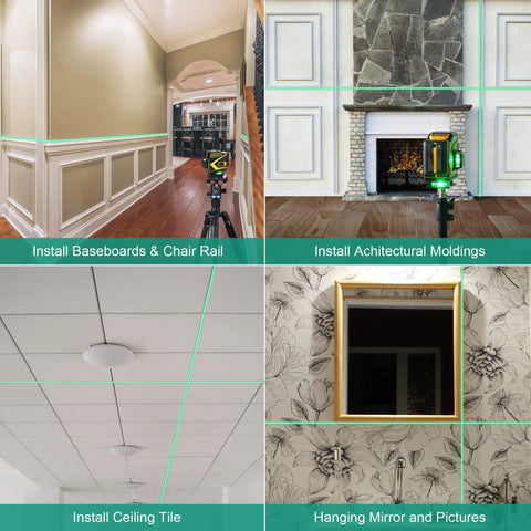 Floor Laser Level Self Leveling With 3x360 Green Beam Cross Lines For Boss Level Squaring On Floors Walls And Ceilings in use