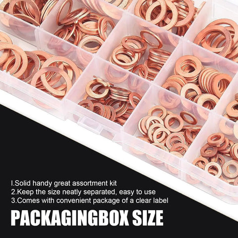 Oil Pan Plug Seal Gasket Kit With Flat Crushed Copper Washers Nine Sizes M5 M6 M8 M10 M12 M14 in plastic organizer