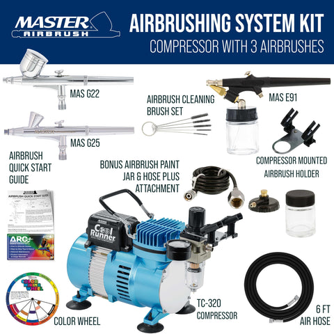 Cool Runner II Airbrush Kit With Dual Fan Compressor For Pro Level Finishes Includes Three Airbrushes Cleaning Brush Set Holder