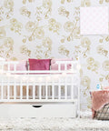 Gold And White Floral Peel And Stick Wallpaper Self Adhesive Removable Covering For Bedroom 393x17.3 Inches Vinyl Roll behind crib