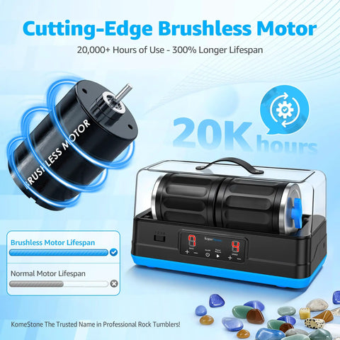 Ultra Quiet Brushless Rock Tumbler Kit With 7Lb Dual Barrel Polisher And Noise Canceling Cover Gemstone And Jewelry STEM Set