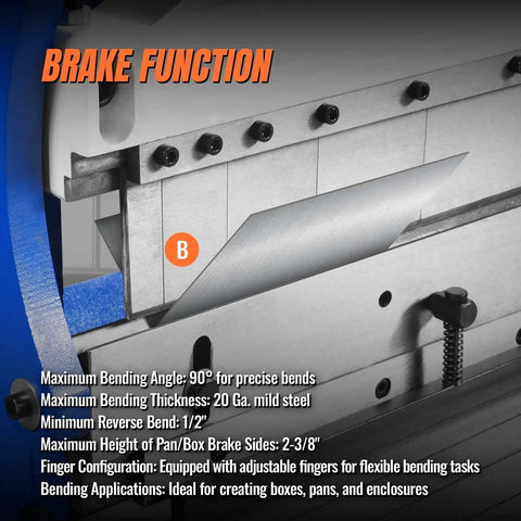 52-Inch 3-In-1 Pan And Box Brake With Slip Roll, Shear, And Bending Machine For Sheet Metal, 20 Gauge Mild Steel in brake function