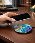 Blue Agate Marble Wireless Charger 15W Fast Wireless Charging For iPhone And Android Premium Office Desk Accessory
