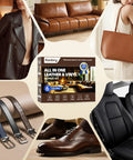 No Sweat Leather And Vinyl Repair Kit for Car Seats Couches and Furniture showcased with various leather items.