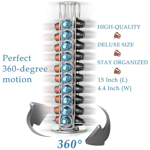 Capsule Spinning Carousel Holder For Espresso Pods, 360 Degree Rotating Coffee Pod Rack With Solid Base, Holds 40 Pods shown front view
