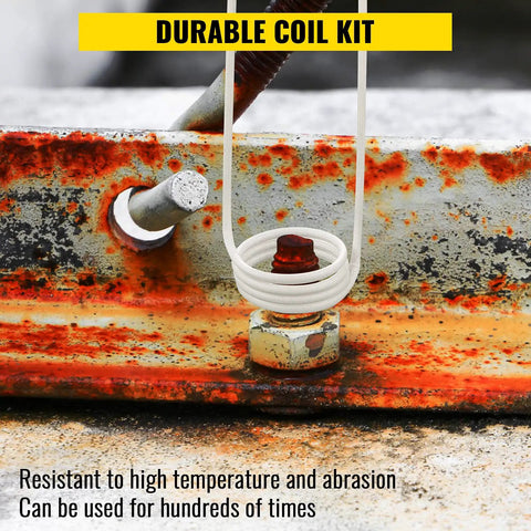 Induction Heater Coil Kit Set With 8 Coils For No Flame Heat And Rusty Bolt Removal, coiled tool on rusty bolt.